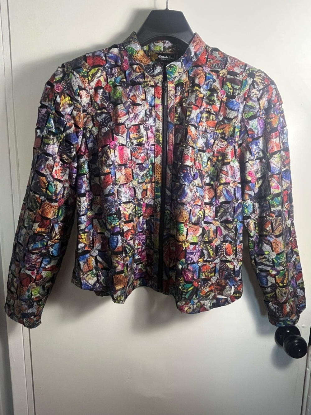 RARE Dakota West Genuine Lambskin Leather Multicolor Laveau Metal Studded Jacket
